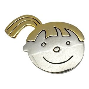 Silver Plated VTG Girl Pendant Pin Brooch Ponytail Gold Tone Eclectic Jewelry